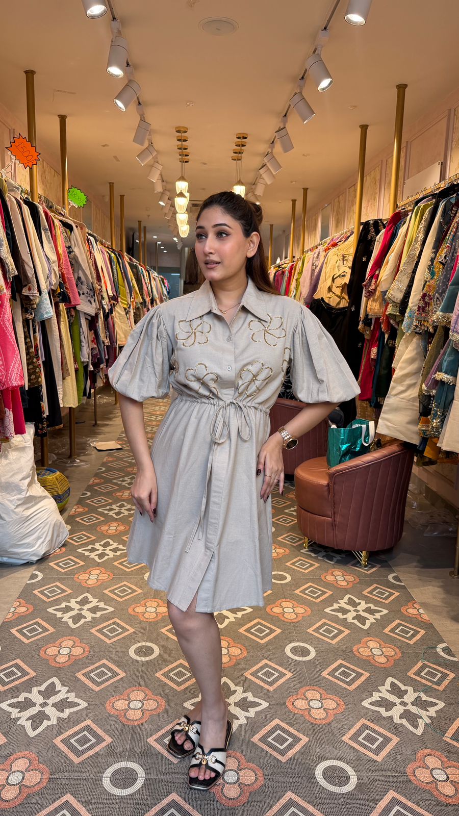Shirt Dress with Drawstring Waist