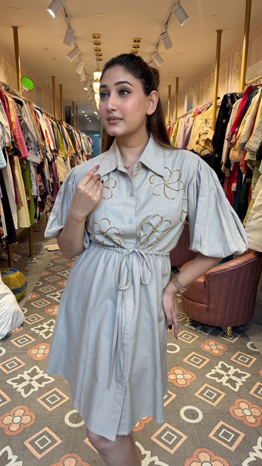 Shirt Dress with Drawstring Waist