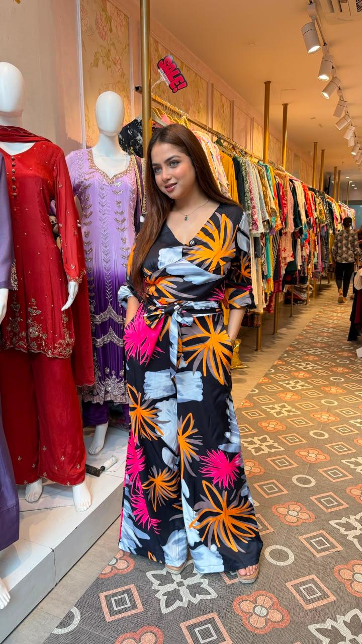 Tropical Floral Print Wrap Co-ord Set