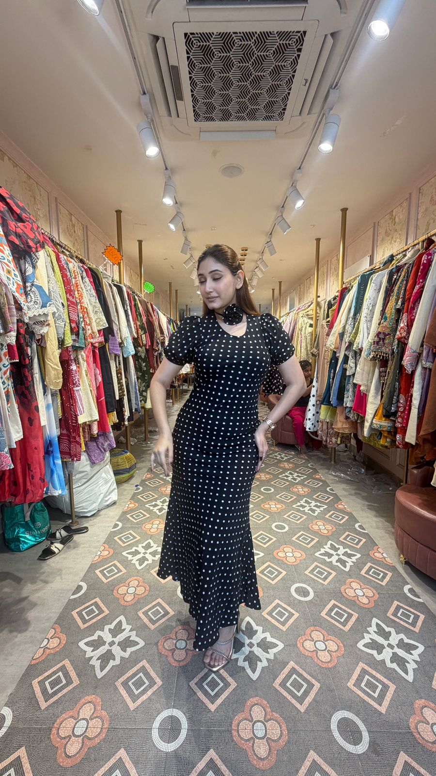 Black Polka Dot Bodycon Maxi Dress
