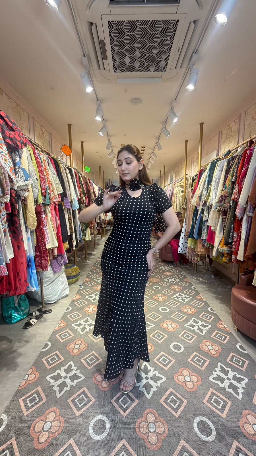 Black Polka Dot Bodycon Maxi Dress