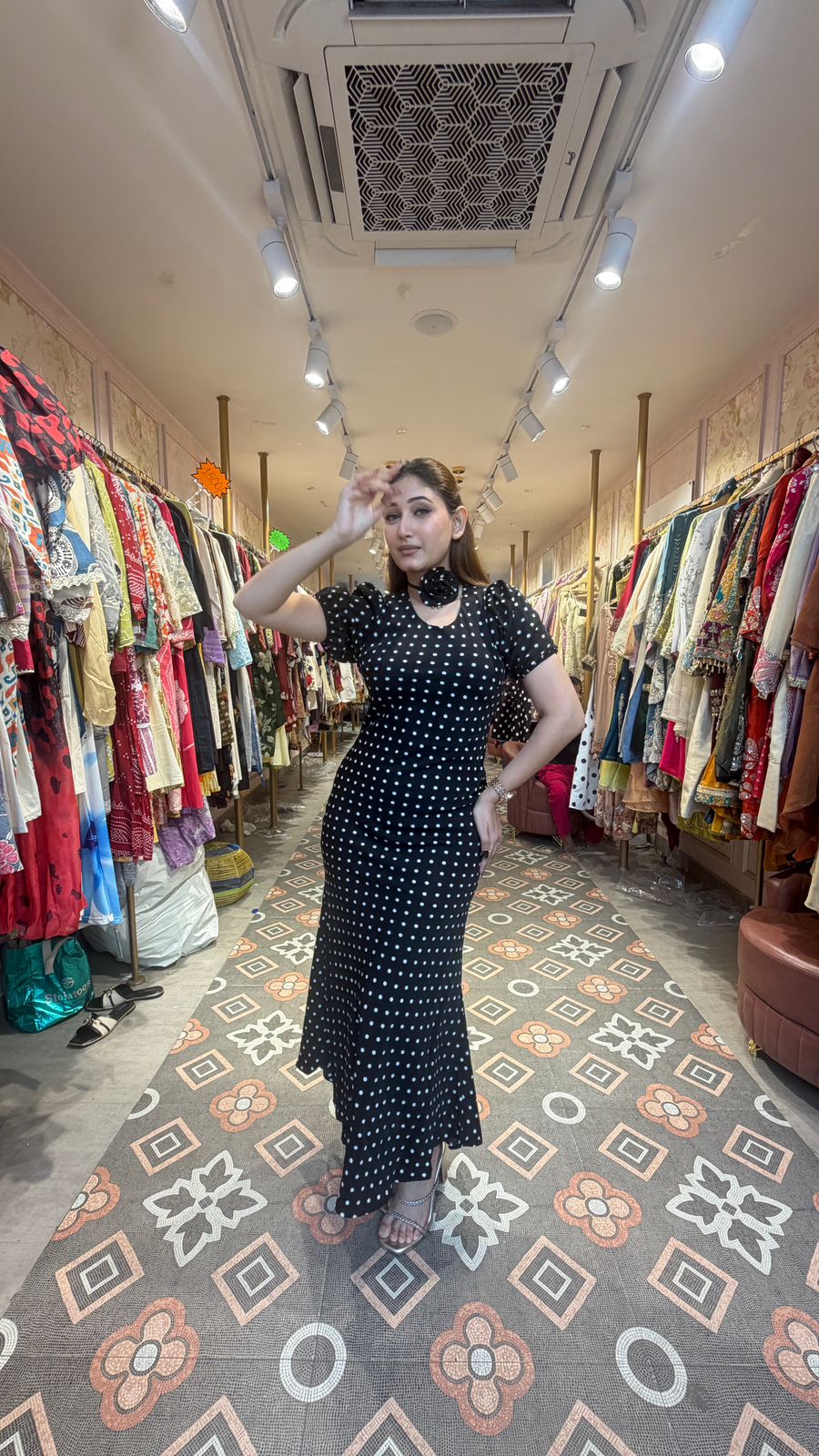 Black Polka Dot Bodycon Maxi Dress