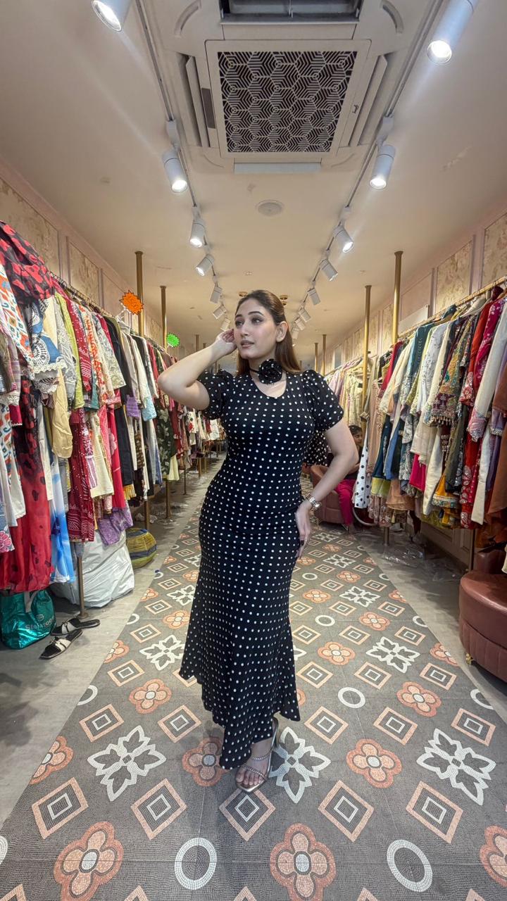 Black Polka Dot Bodycon Maxi Dress