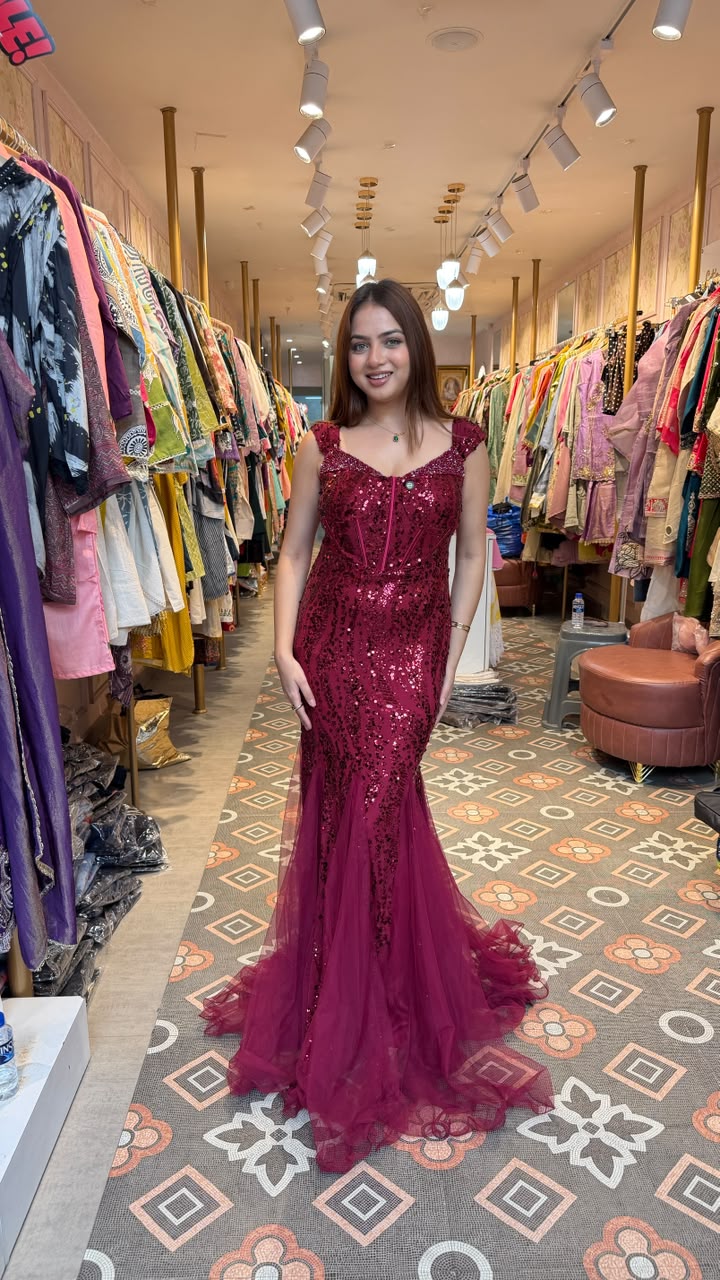 Burgundy Sequin Mermaid Gown
