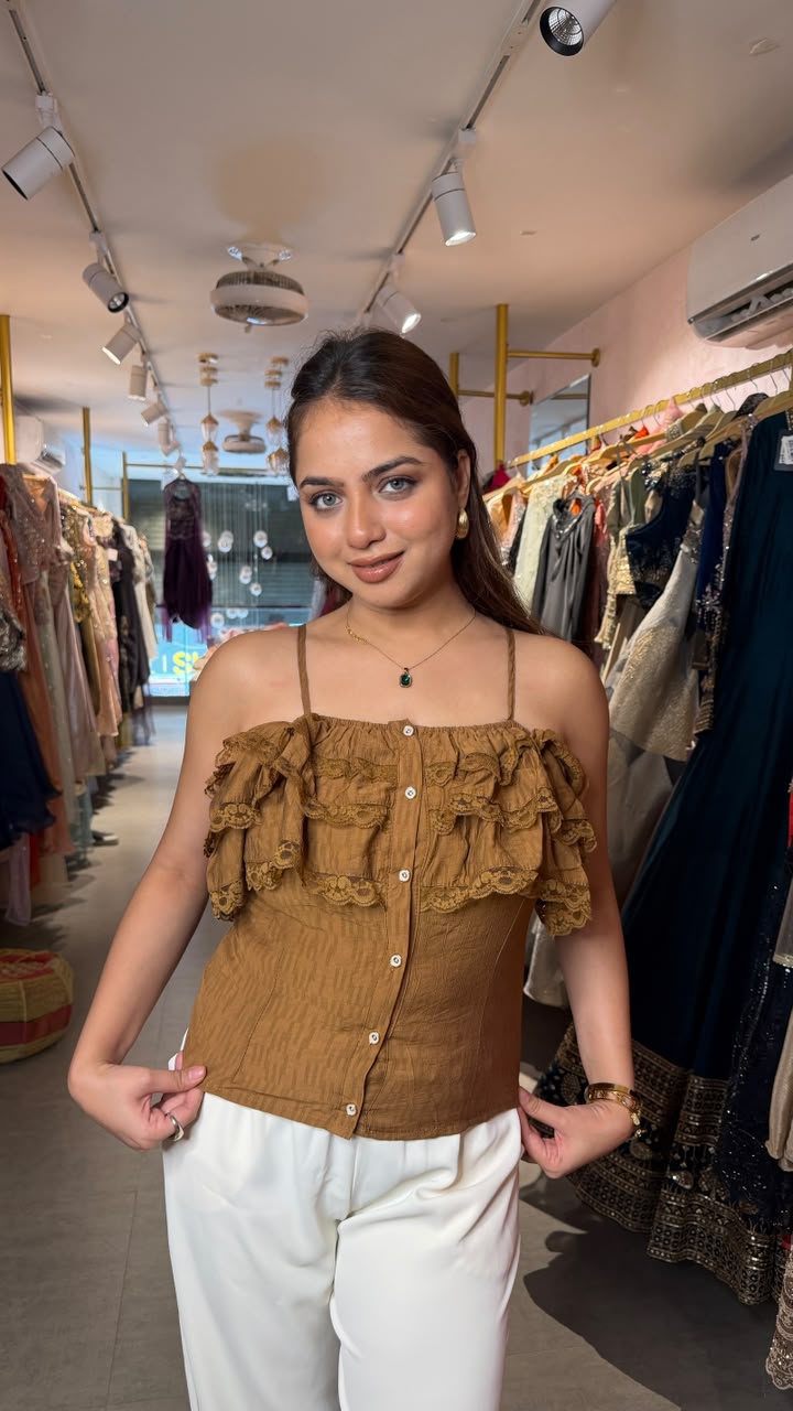 Cold-Shoulder Ruffle Camisole Top
