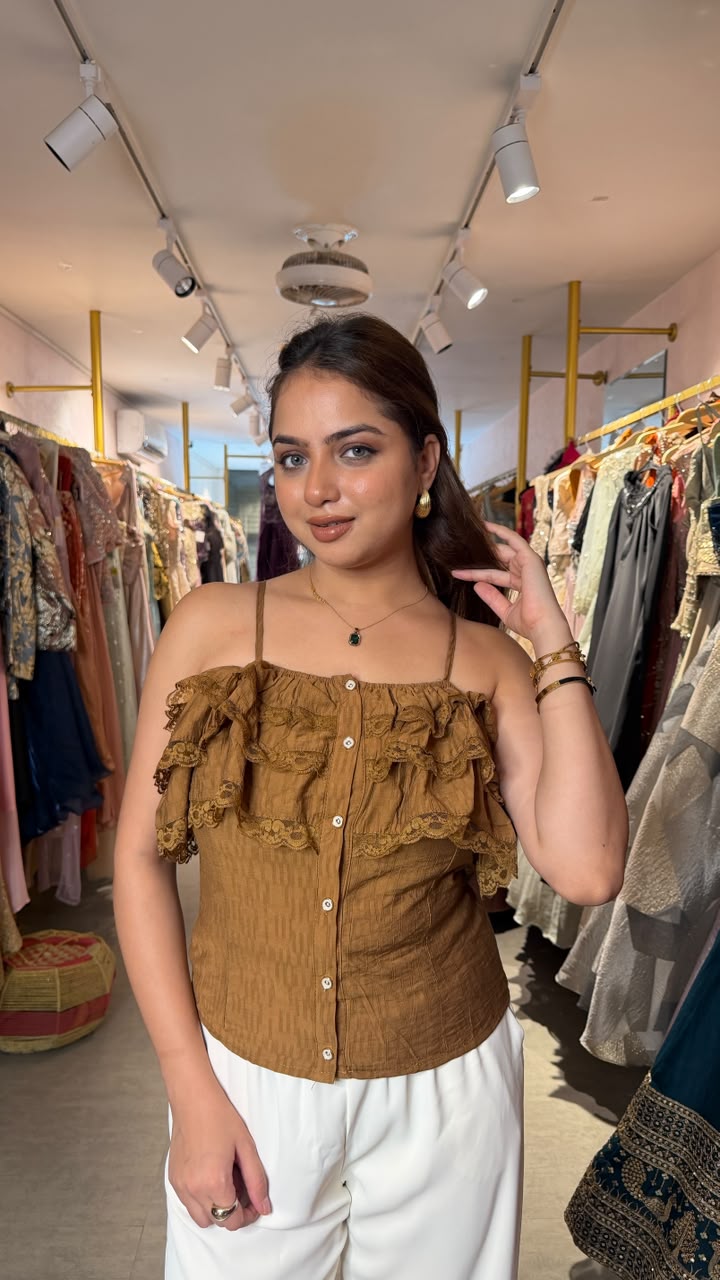 Cold-Shoulder Ruffle Camisole Top