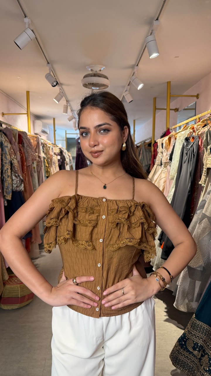 Cold-Shoulder Ruffle Camisole Top