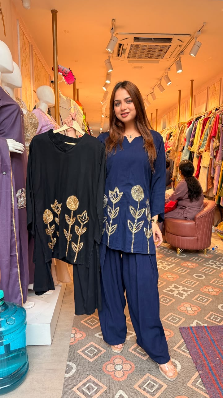 Embroidered A-Line Tunic Co-ord Set with Palazzo Pants