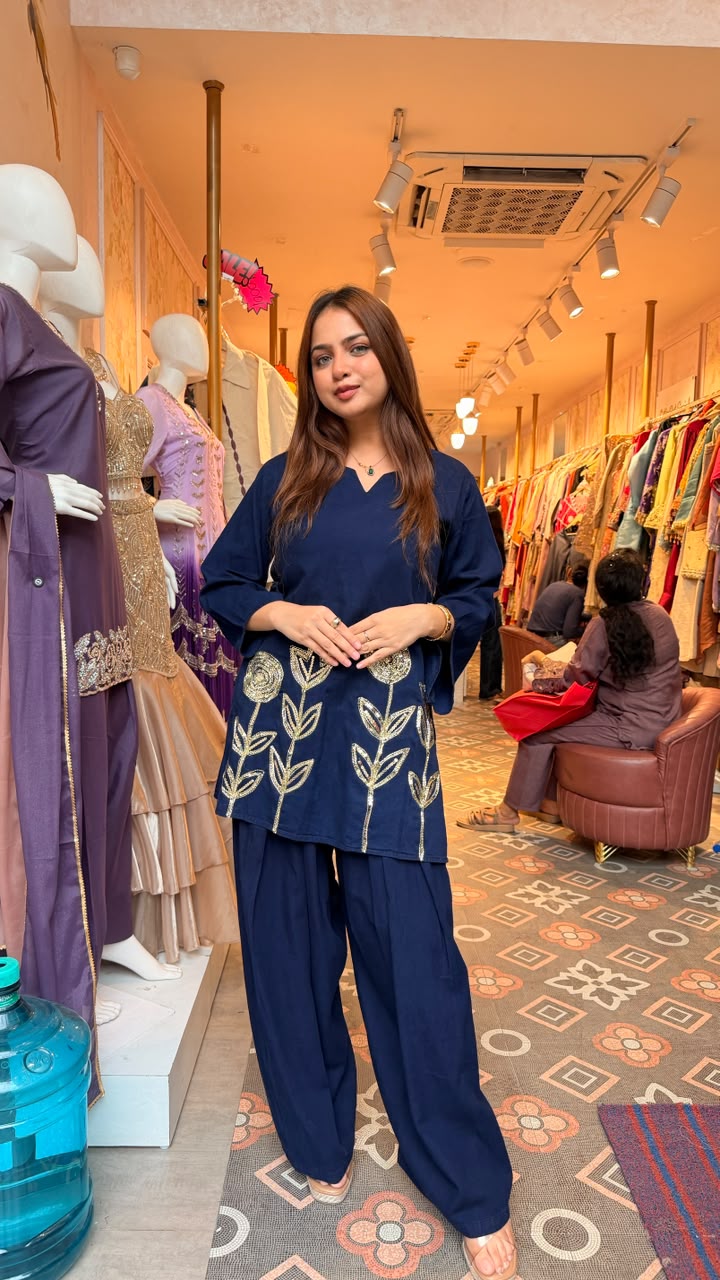 Embroidered A-Line Tunic Co-ord Set with Palazzo Pants