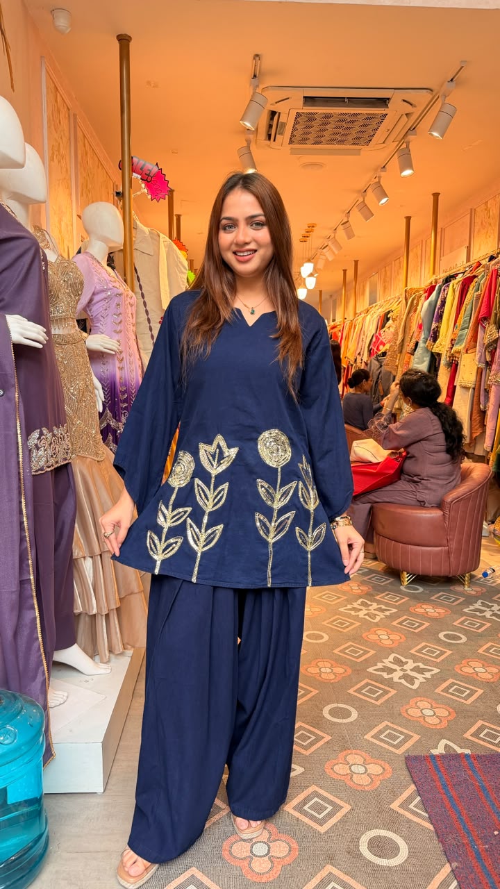 Embroidered A-Line Tunic Co-ord Set with Palazzo Pants