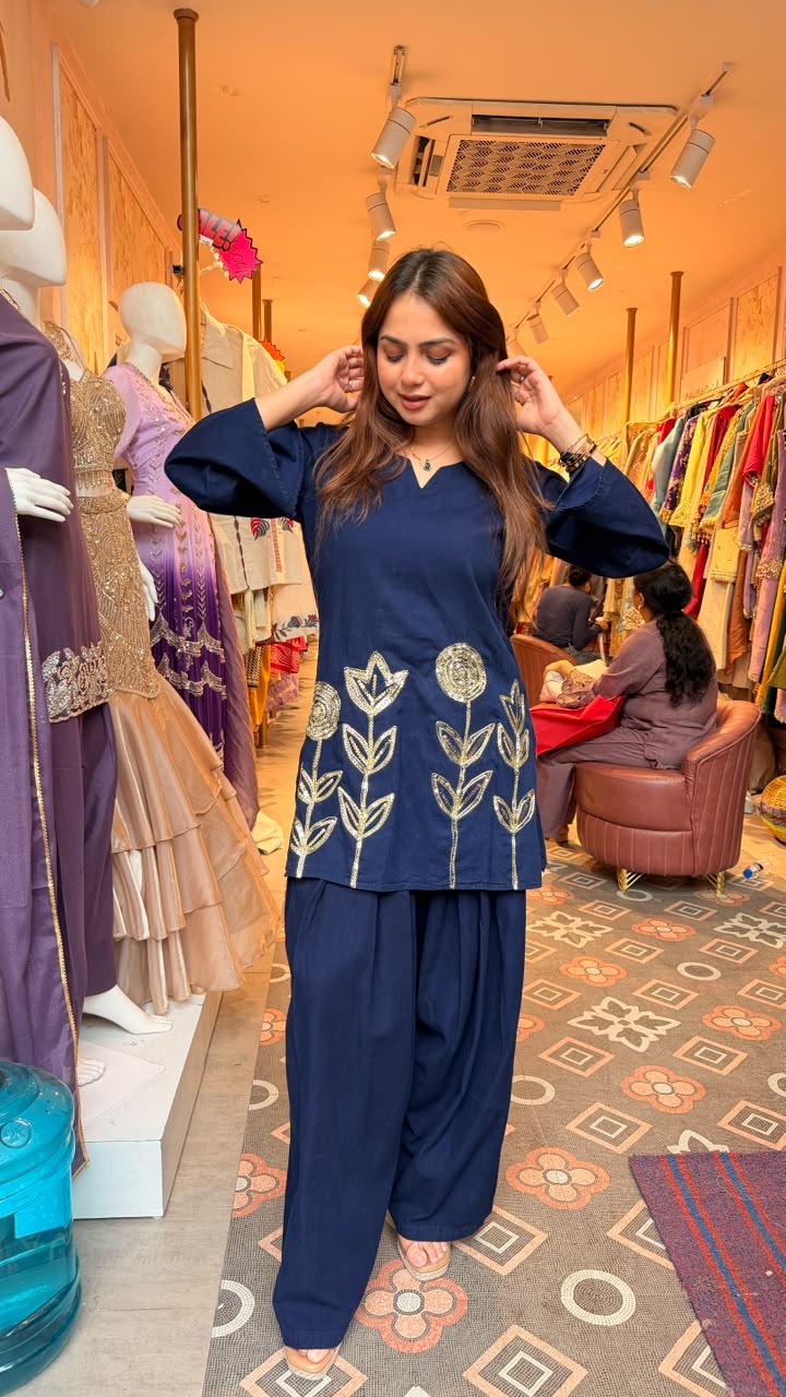 Embroidered A-Line Tunic Co-ord Set with Palazzo Pants