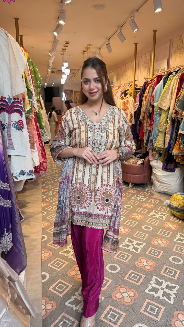 Asymmetrical Printed Kurti with Dhoti Tulip Pants