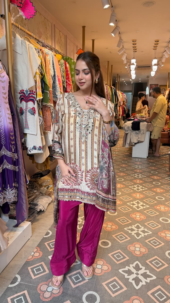Asymmetrical Printed Kurti with Dhoti Tulip Pants