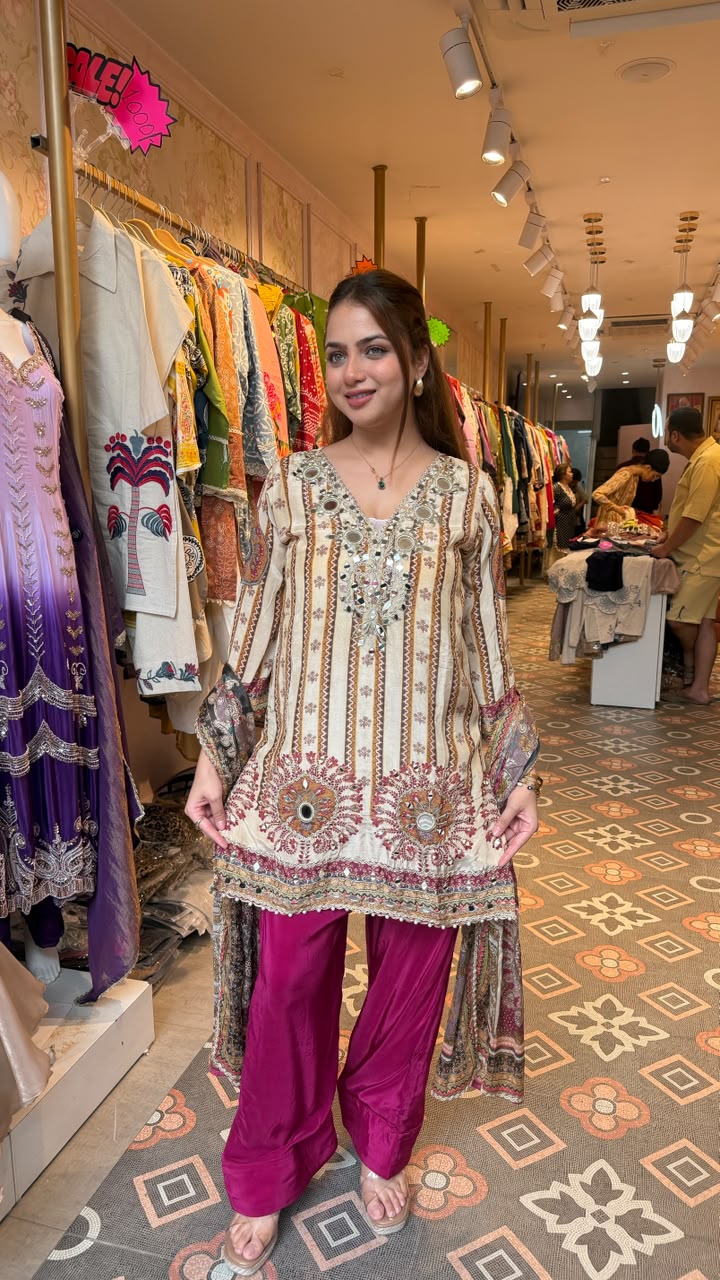 Asymmetrical Printed Kurti with Dhoti Tulip Pants