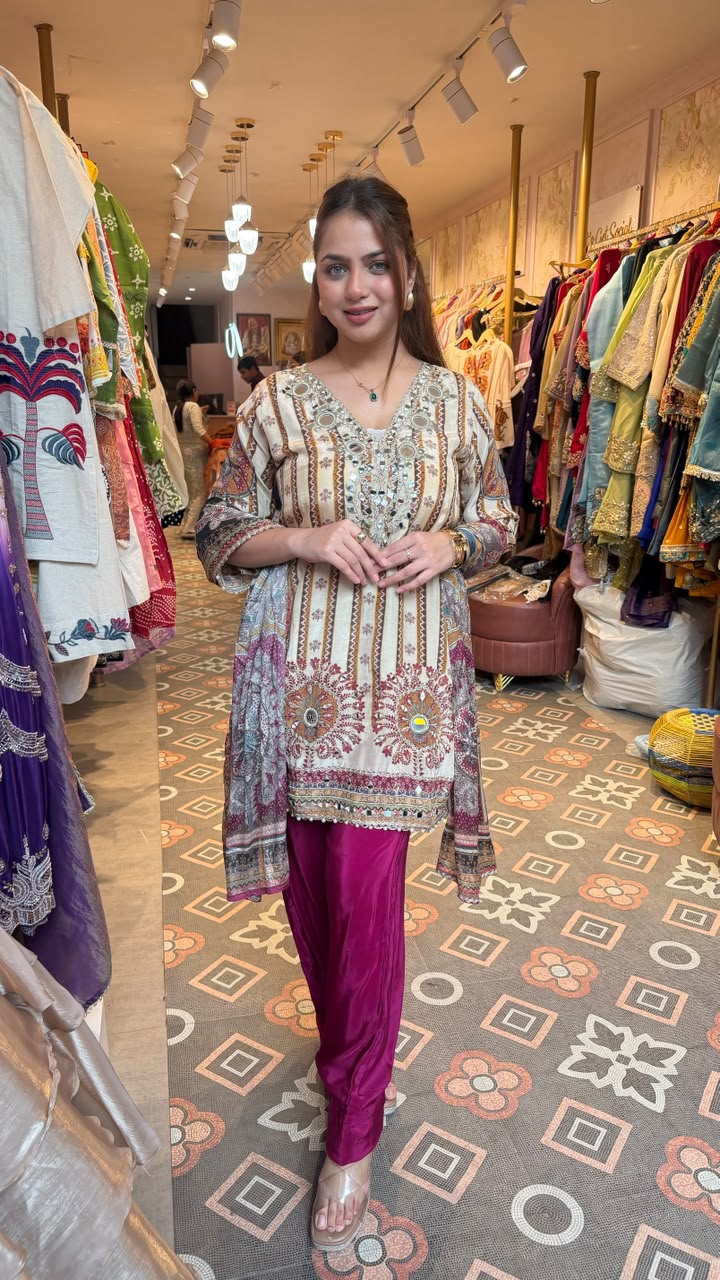 Asymmetrical Printed Kurti with Dhoti Tulip Pants