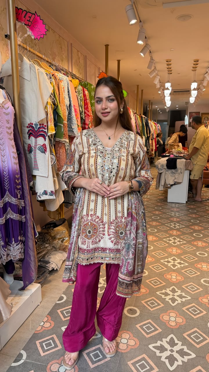 Asymmetrical Printed Kurti with Dhoti Tulip Pants