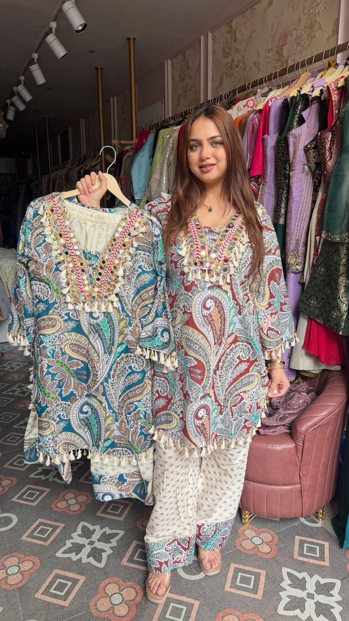 Boho Paisley Printed Short Kurti with Afghani