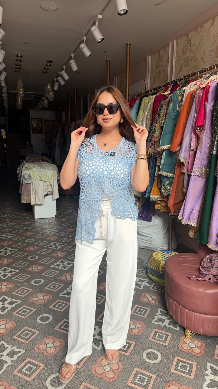 Crocheyyt Lace Asymmetrical Top with Wide