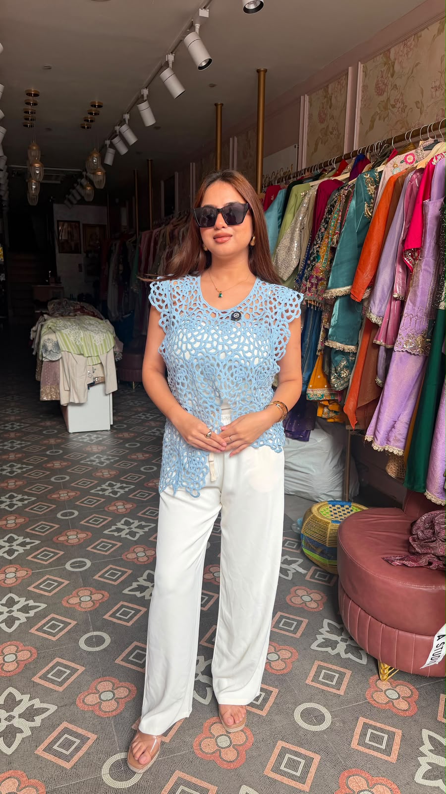 Crocheyyt Lace Asymmetrical Top with Wide