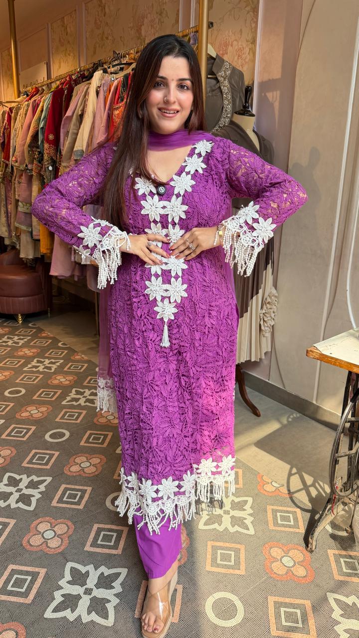 Premium Crochet Lace Straight Kurta Set
