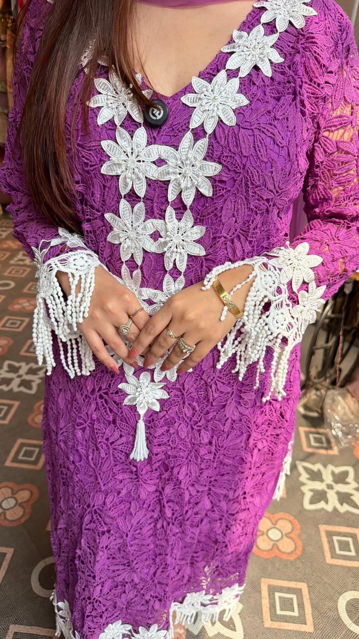 Premium Crochet Lace Straight Kurta Set