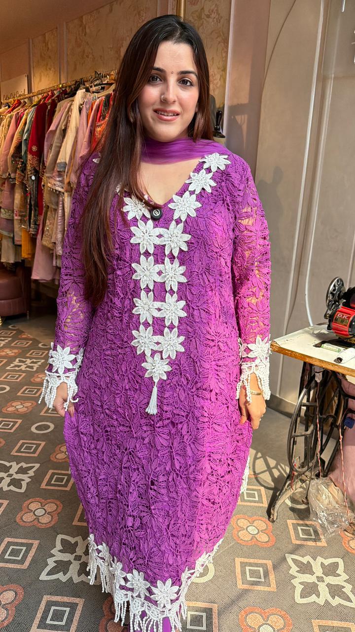 Premium Crochet Lace Straight Kurta Set