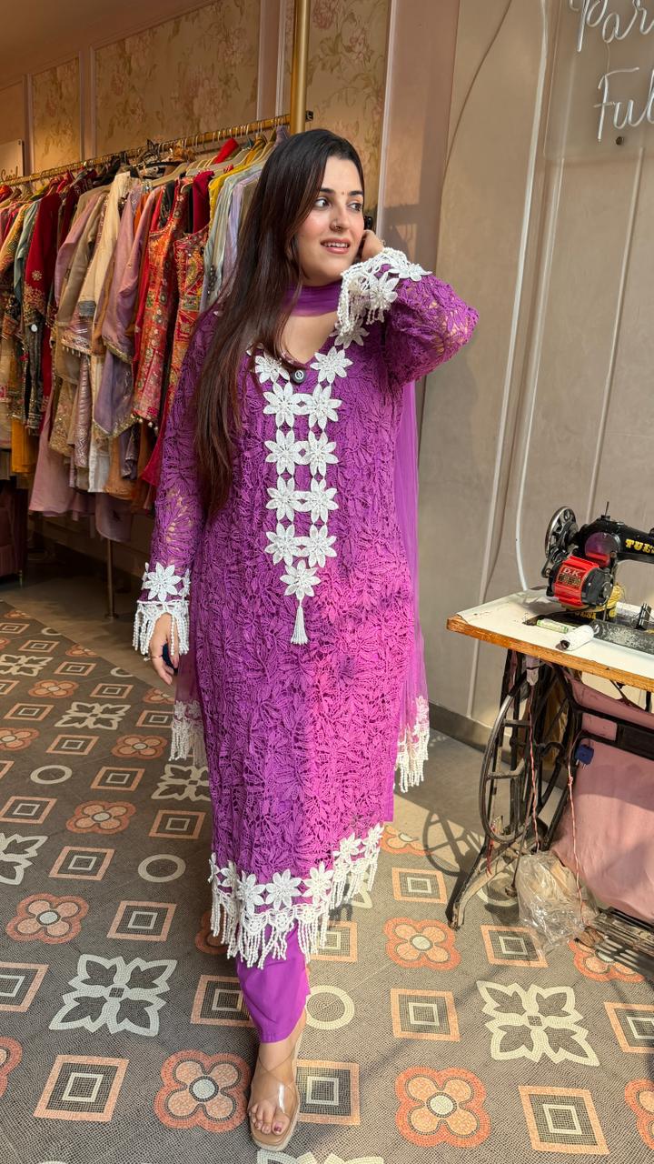 Premium Crochet Lace Straight Kurta Set