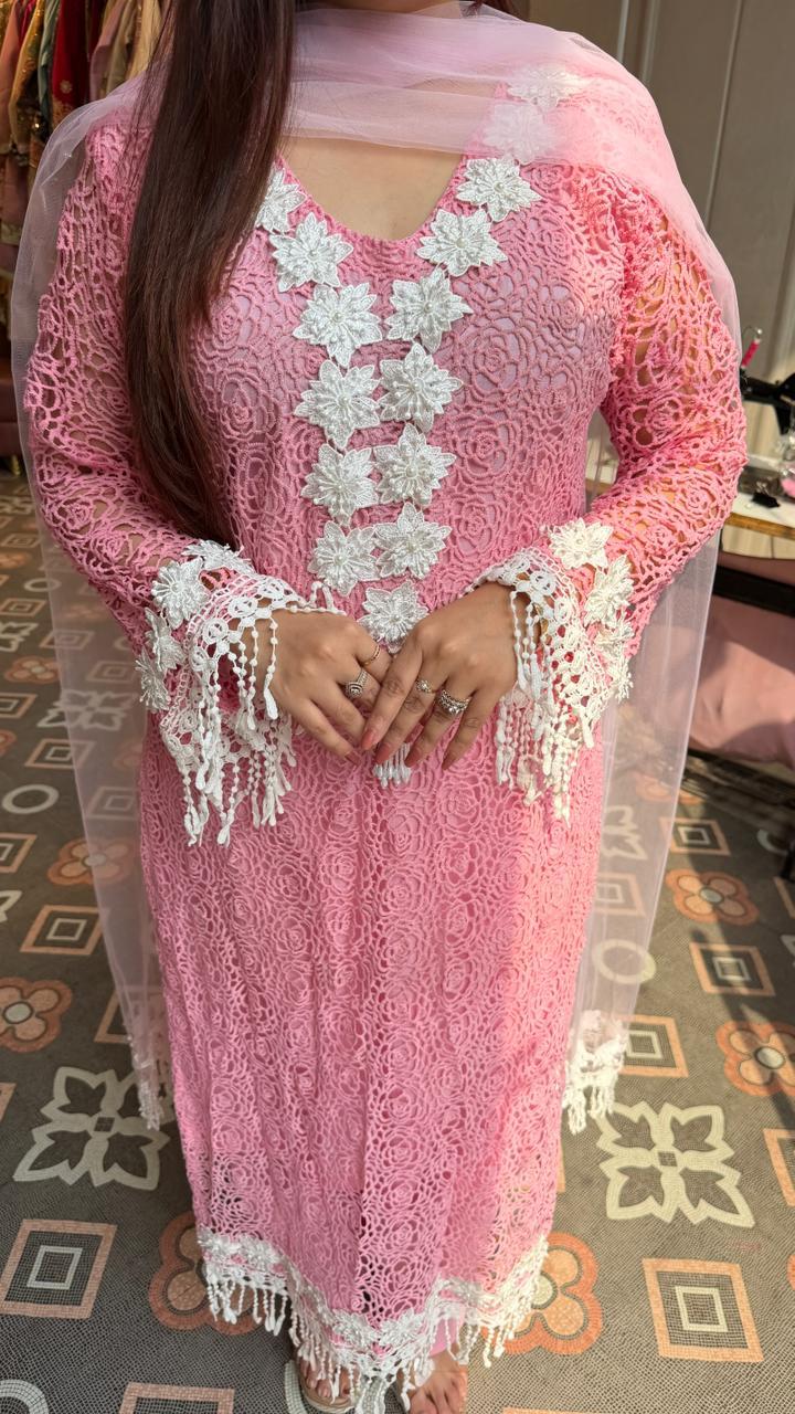 Premium Crochet Lace Straight Kurta Set