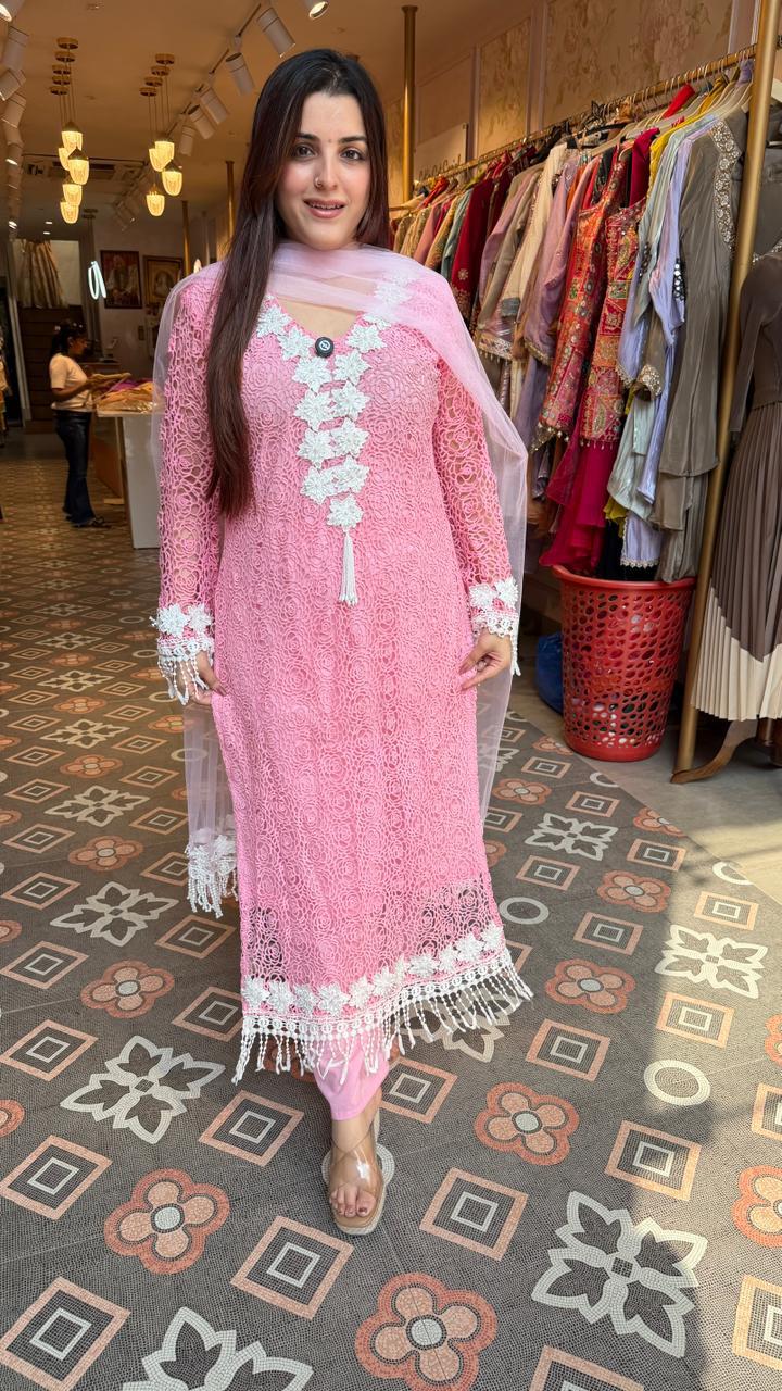 Premium Crochet Lace Straight Kurta Set