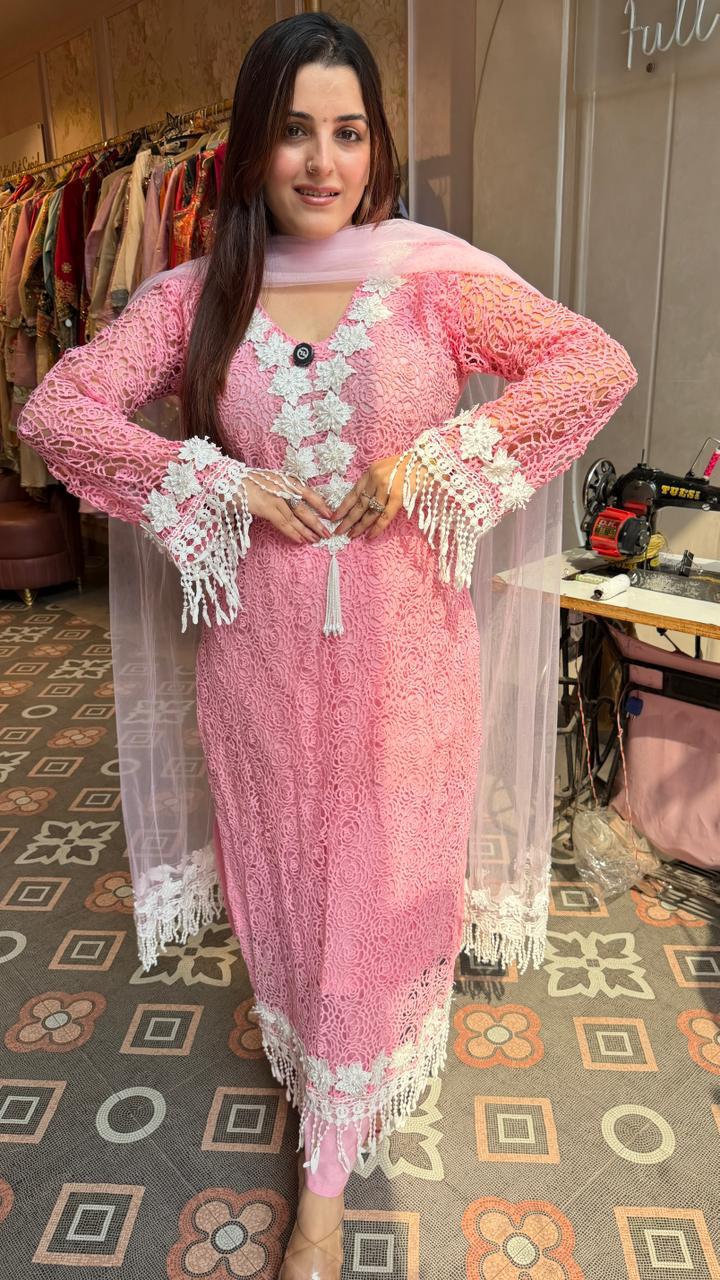 Premium Crochet Lace Straight Kurta Set