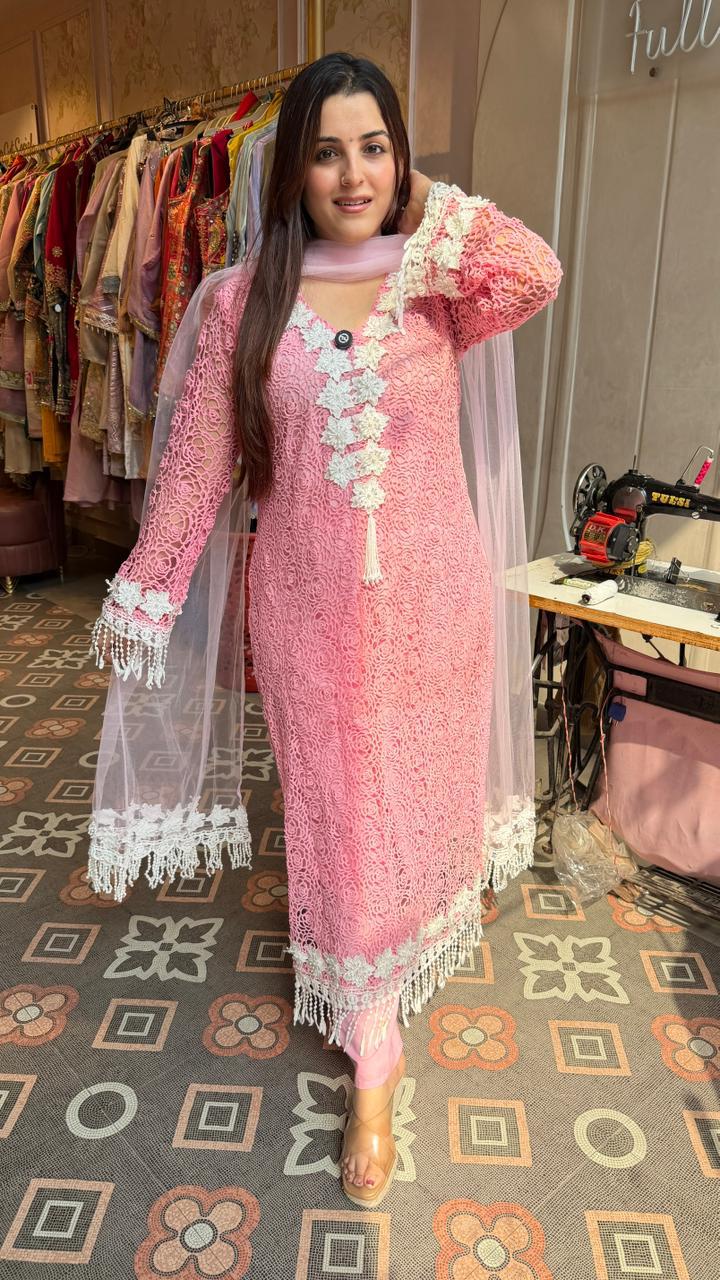 Premium Crochet Lace Straight Kurta Set