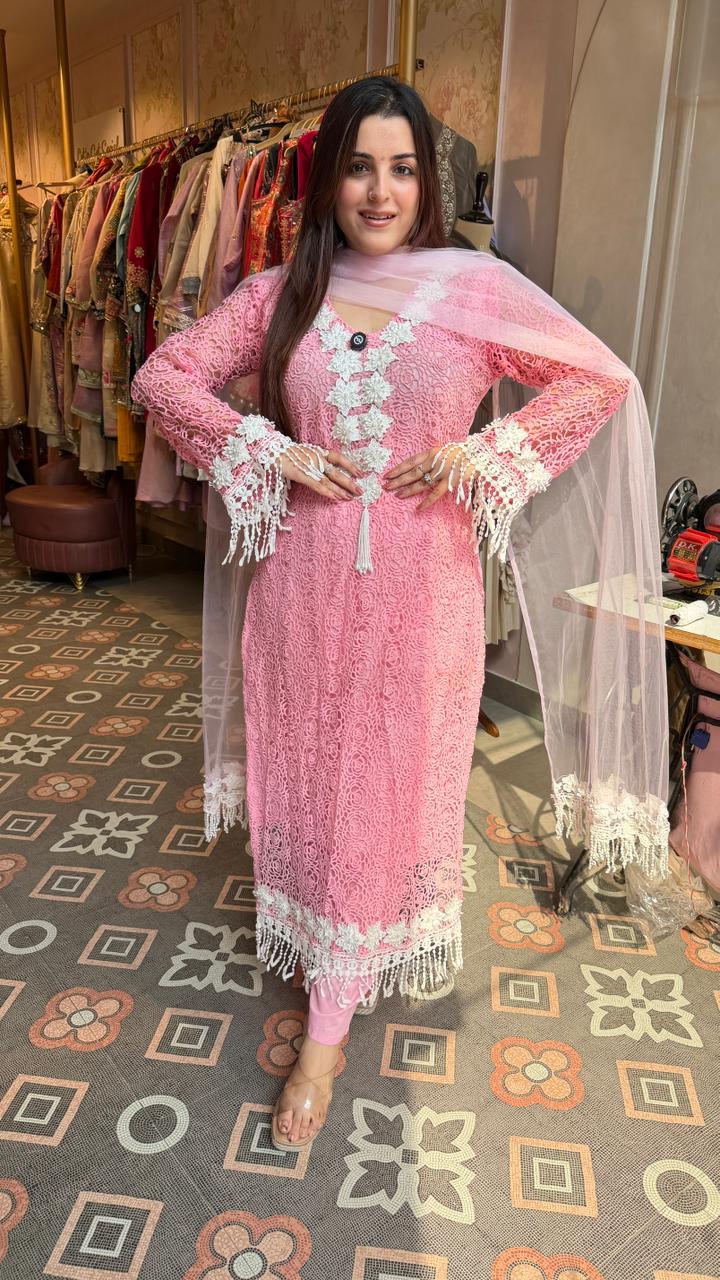 Premium Crochet Lace Straight Kurta Set