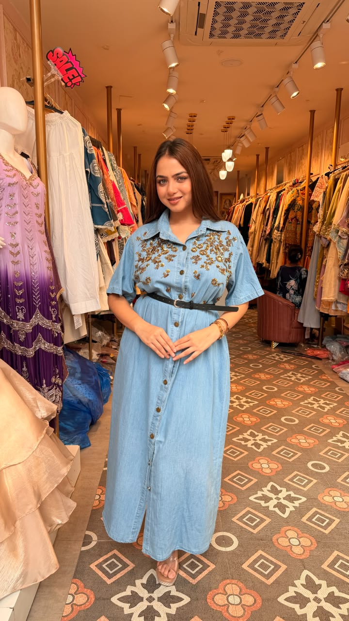 Denim Embellished Shirt Dress
