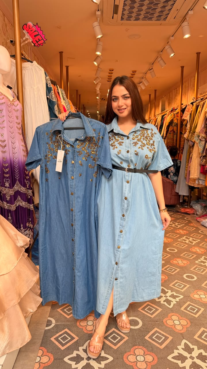 Denim Embellished Shirt Dress