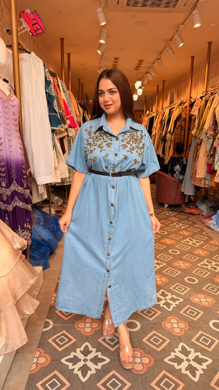 Denim Embellished Shirt Dress