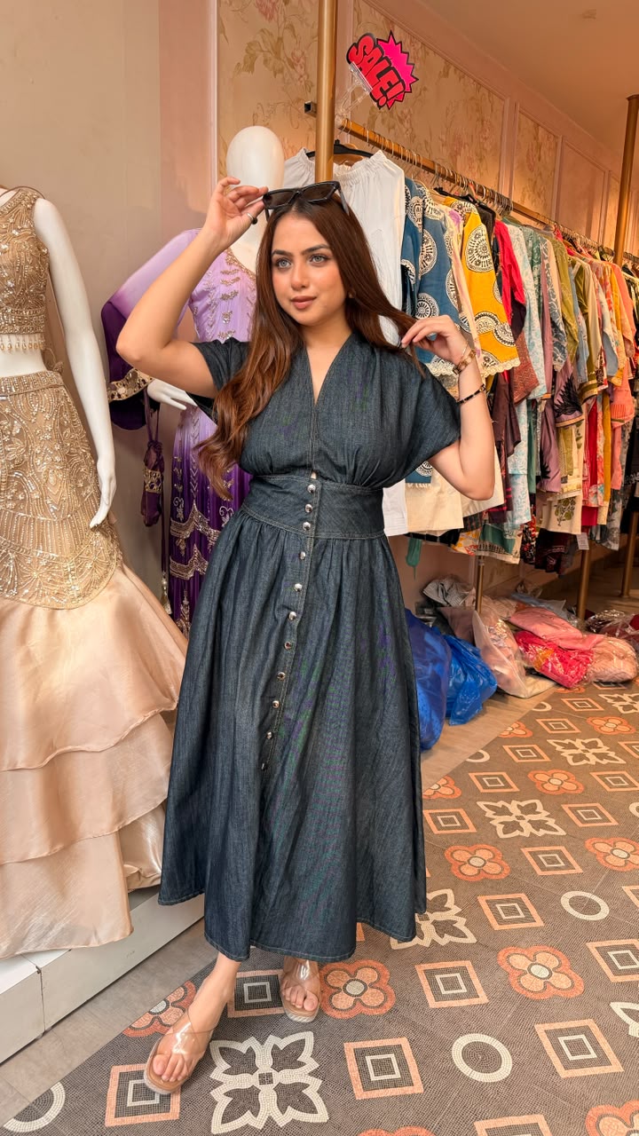 Corset Waist Button-Down Midi Dress