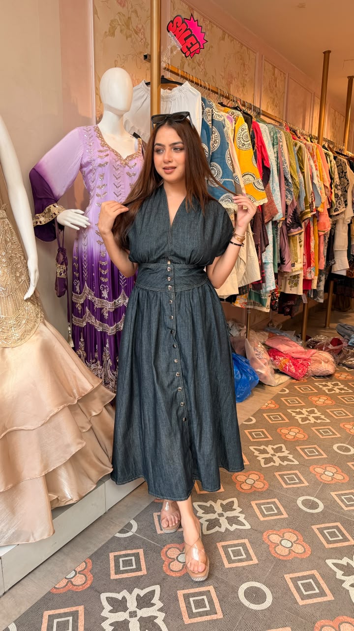 Corset Waist Button-Down Midi Dress