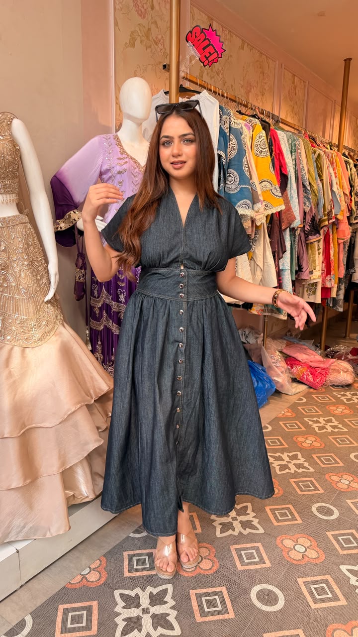 Corset Waist Button-Down Midi Dress