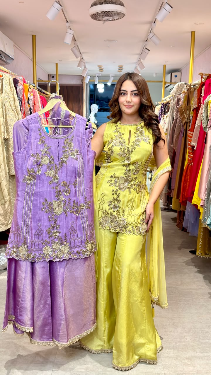 Designer Embellished Straight Kurta Co-ord Set with Farshi Flared Pants
