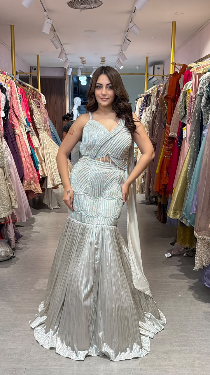 Designer Mermaid Gown with Cape Drape
