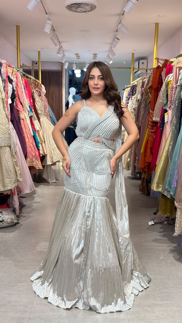 Designer Mermaid Gown with Cape Drape