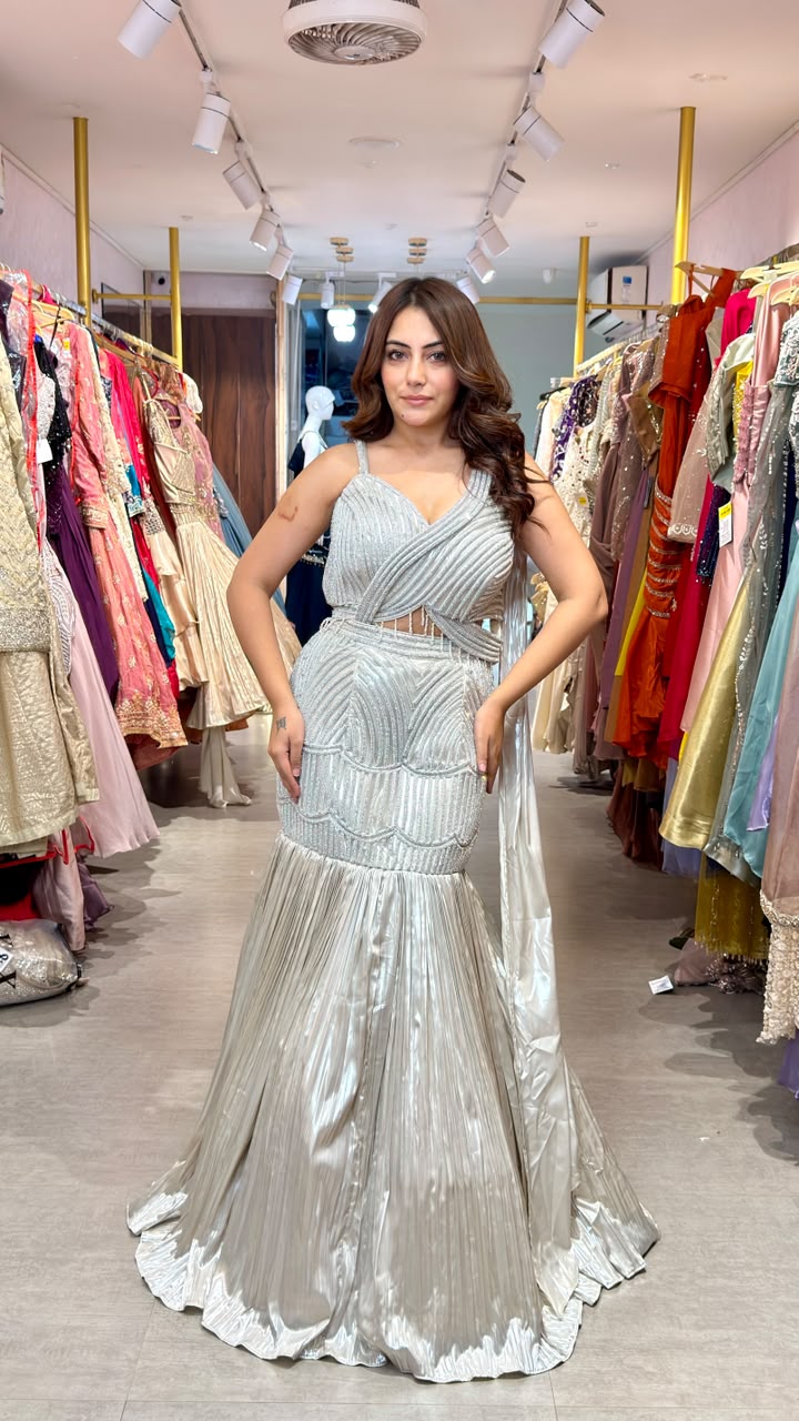 Designer Mermaid Gown with Cape Drape