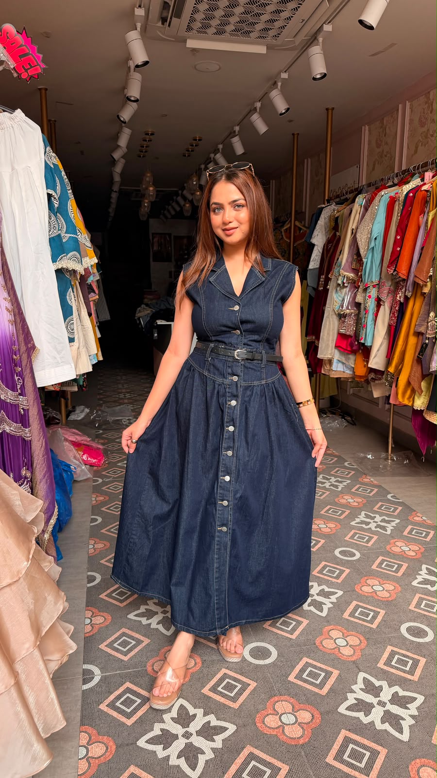 Belted Denim Shirt Dress (Maxi Length)