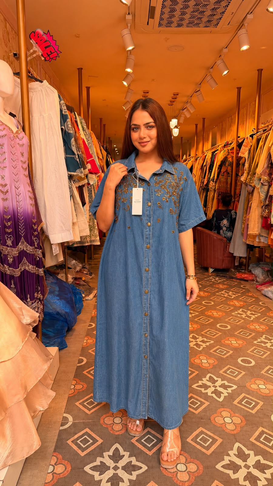 Denim Embellished Shirt Dress