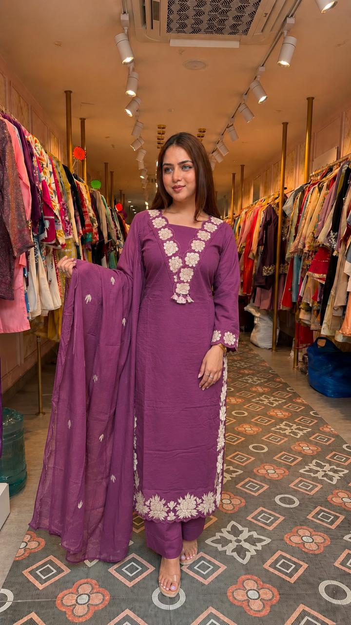 Royal Bloom Embroidered Kurta Set with Dupatta