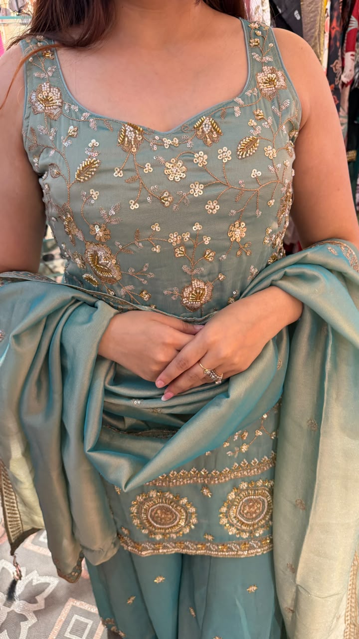 Embroidered Kurta Sharara Set with Dupatta