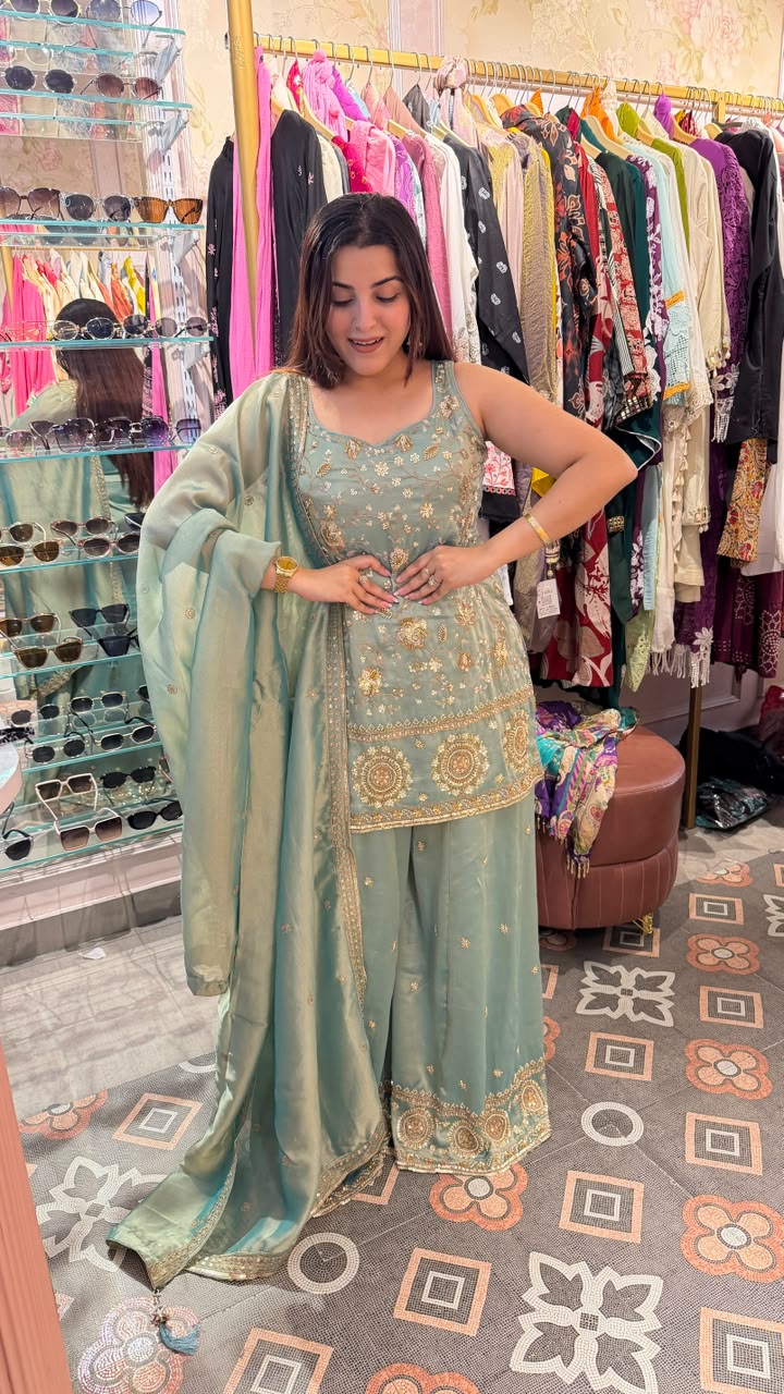 Embroidered Kurta Sharara Set with Dupatta