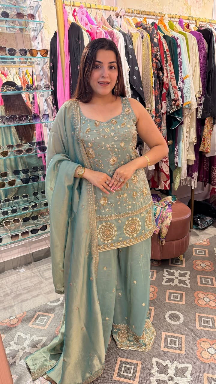 Embroidered Kurta Sharara Set with Dupatta