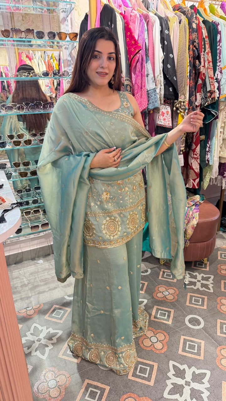 Embroidered Kurta Sharara Set with Dupatta