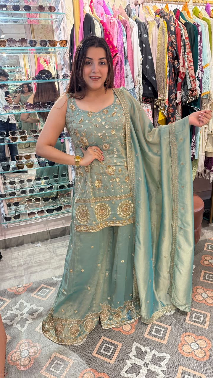 Embroidered Kurta Sharara Set with Dupatta